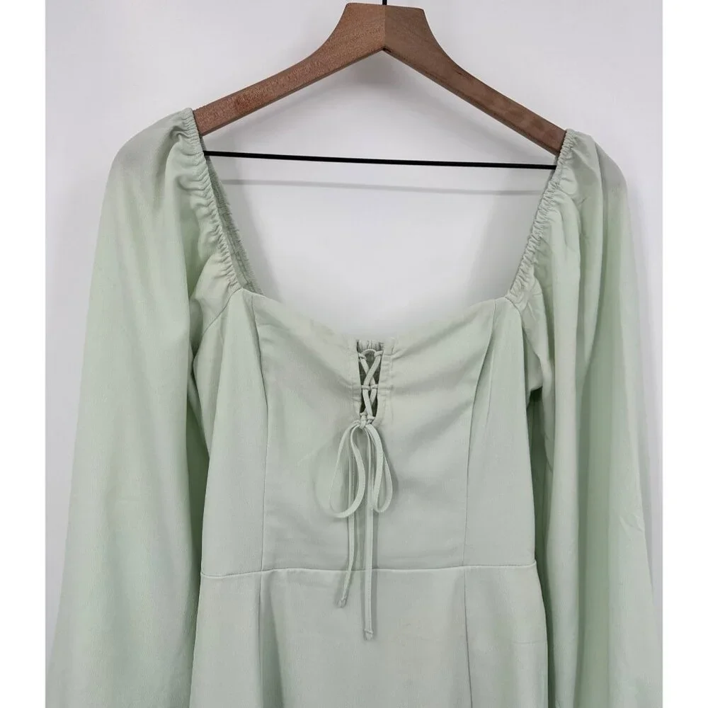 A&F Corset Style Mini Dress Women ST Sage Green Sweetheart Smocked coquette - Picture 2 of 9